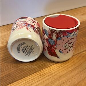 Starbucks Floral Ceramic Travel Mug with Red Lid